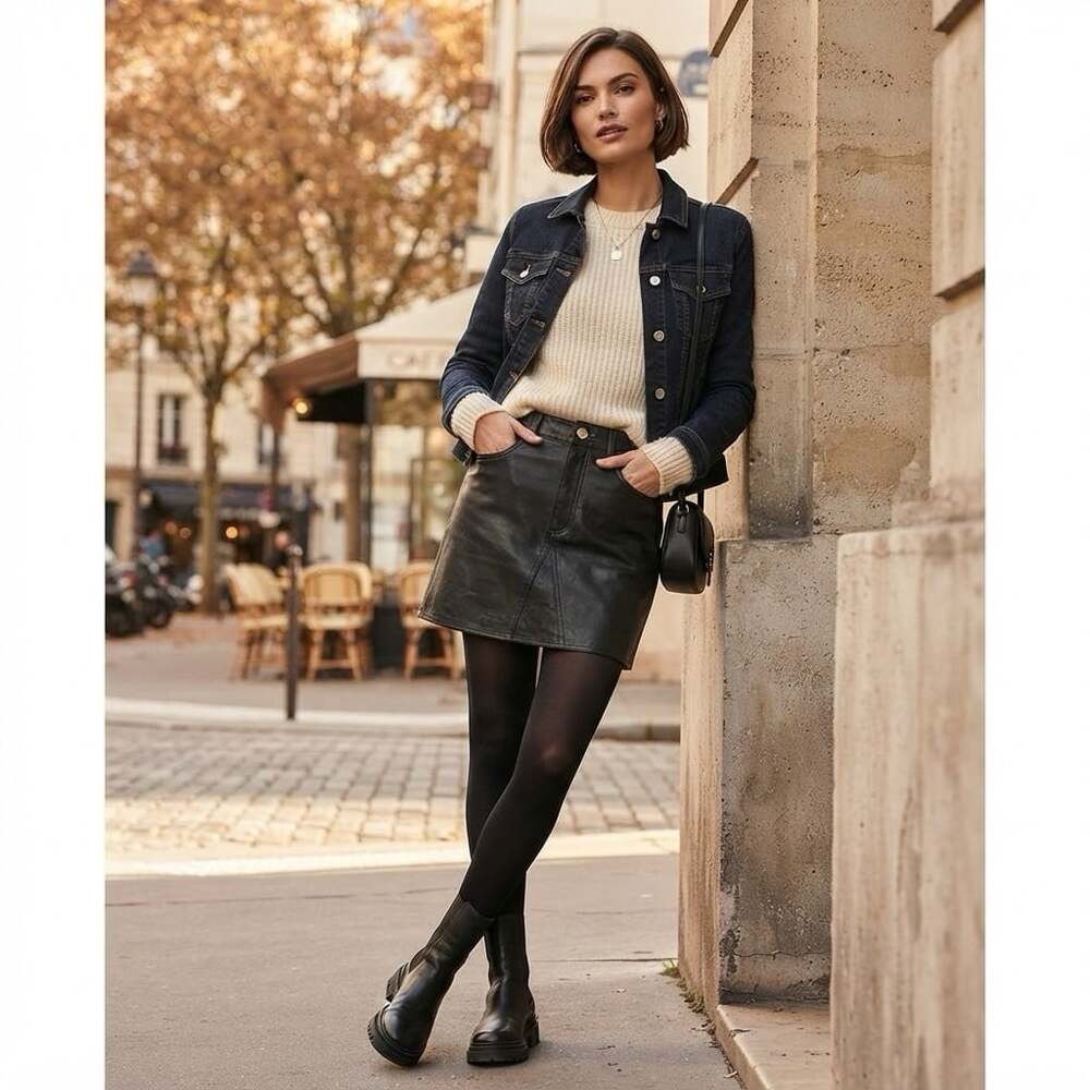 Reformation sz 0 Sheep Leather Black Mini Skirt Pockets Edgy Clubwear Biker Punk
